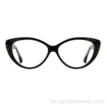 Luxus -Diamantkatze Augen Acetat optische Rahmenbrille